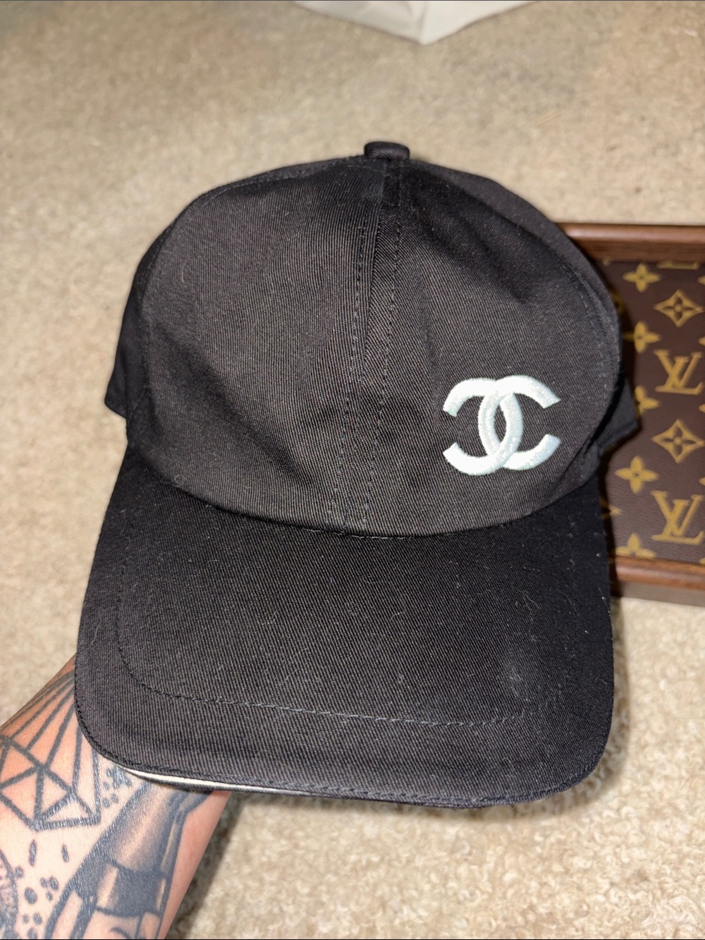 Black Baseball Cap with White Logo